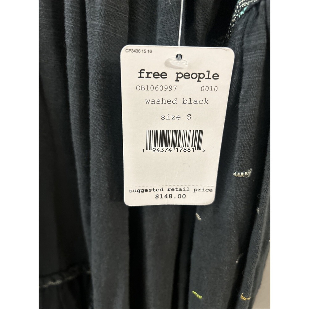 $148 Free People Much Love Tunic / Mini Dress Embroidered Cutout Back Black Sz S - Picture 11 of 12